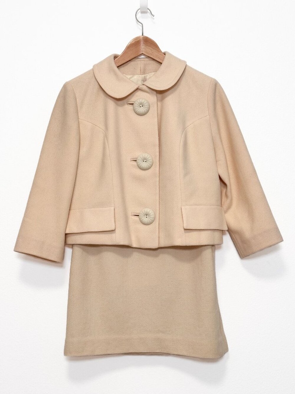 Vintage 1960s Cream Jacket & Skirt Set XS Mod Peter Pan Collar